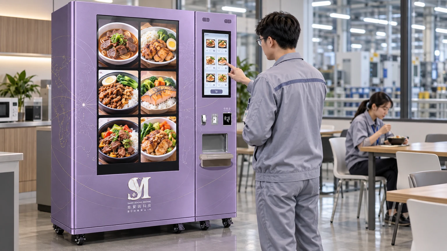 台灣科技廠員工於廠區休息室操作 SVM 智能熱食站