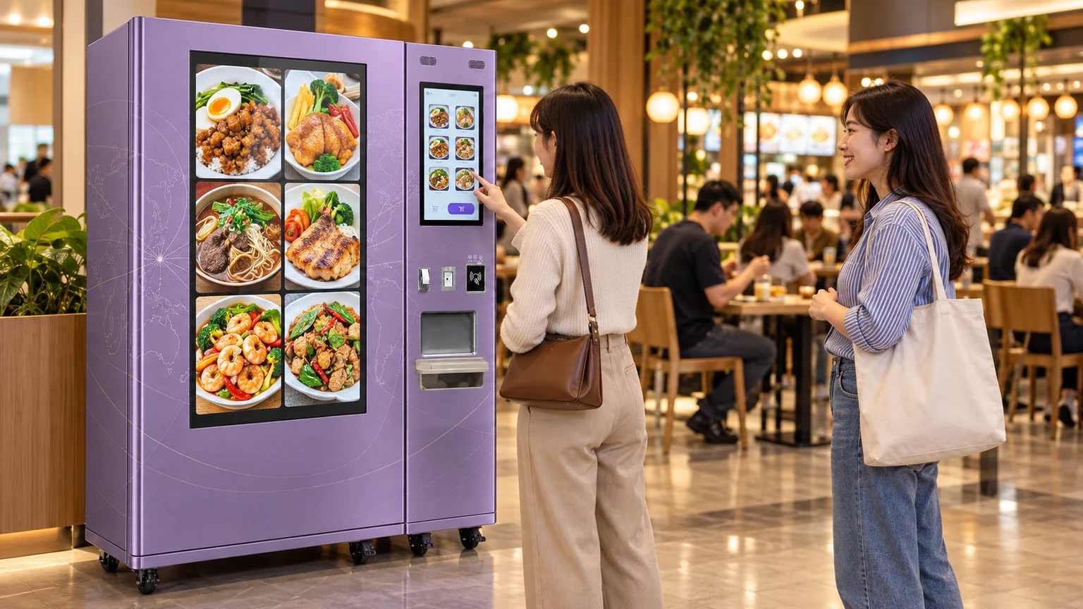台灣顧客於商場美食街操作 SVM 智能熱食站
