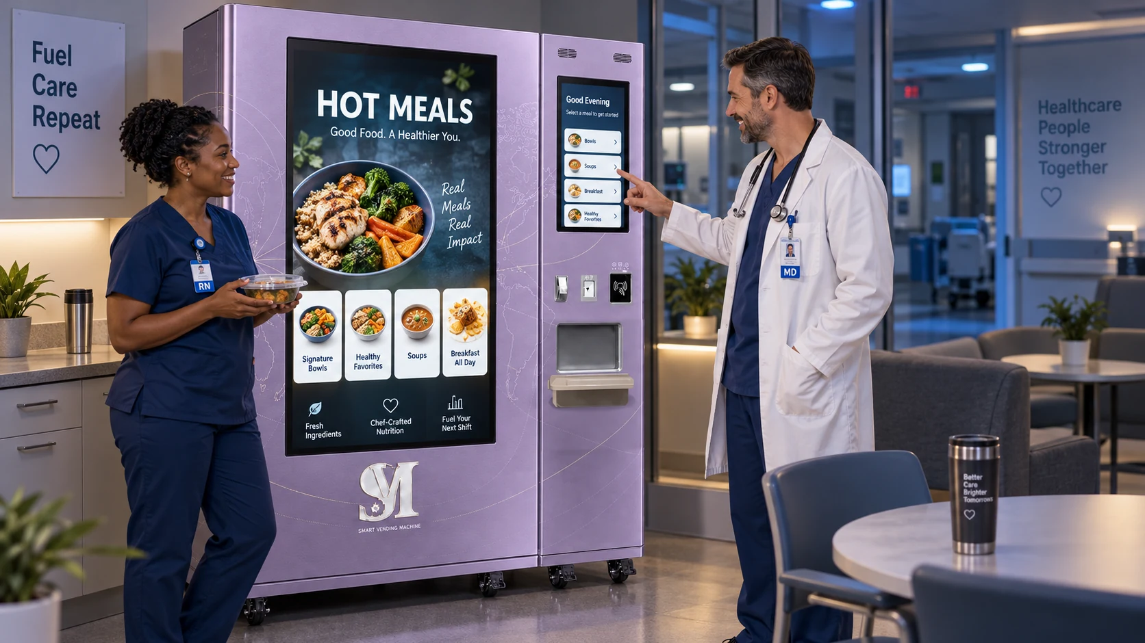 Healthcare environment with an SVM hot food station