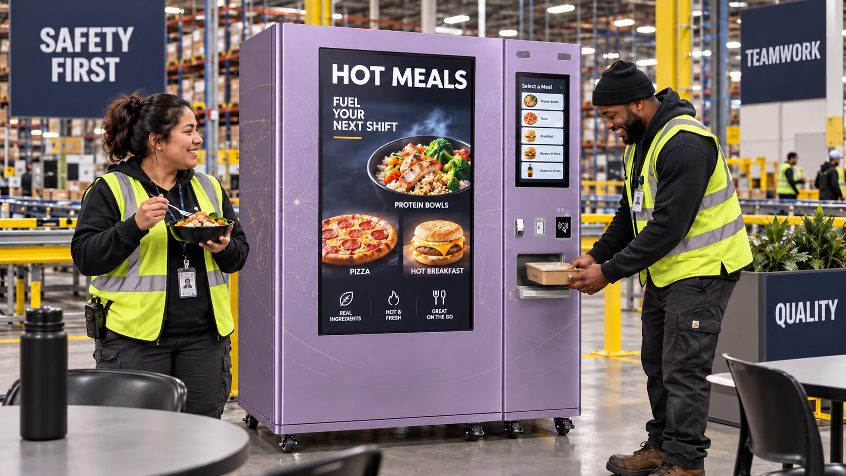 Logistics Hubs environment with an SVM hot food station